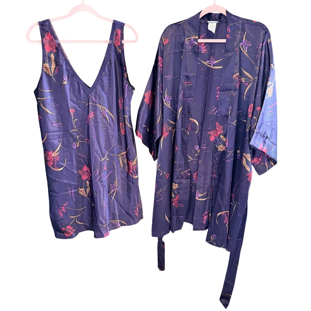Delicates plus size 1X purple satin chemise and robe floral dark romance whimsy